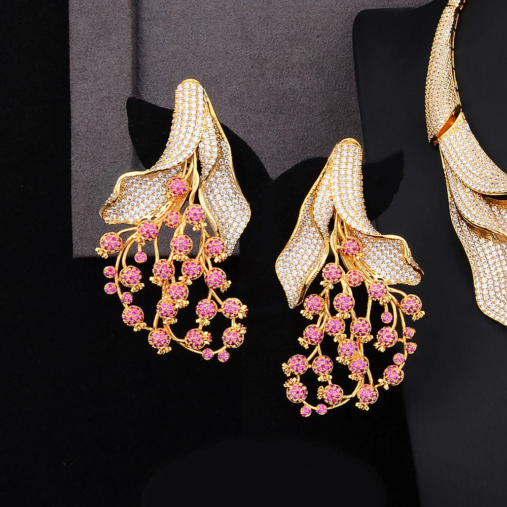 Luxury MAXI SIZE GRAPE 4PCS Nigerian Jewelry Set For Women Wedding Party Zircon Indian African Bridal Jewelry Set