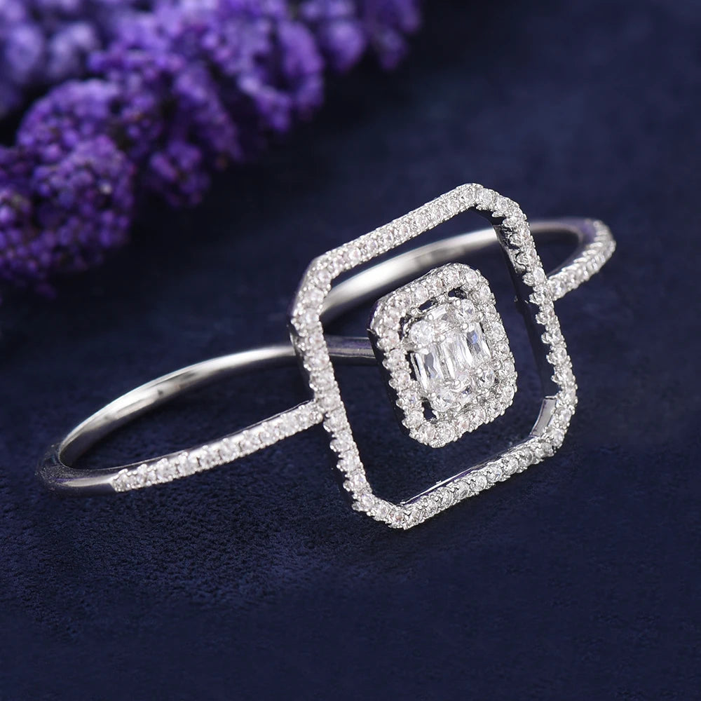 Luxury Statement Stackable Ring For Women Wedding Cubic Zircon Engagement Dubai Punk Bridal Two Finger Rings
