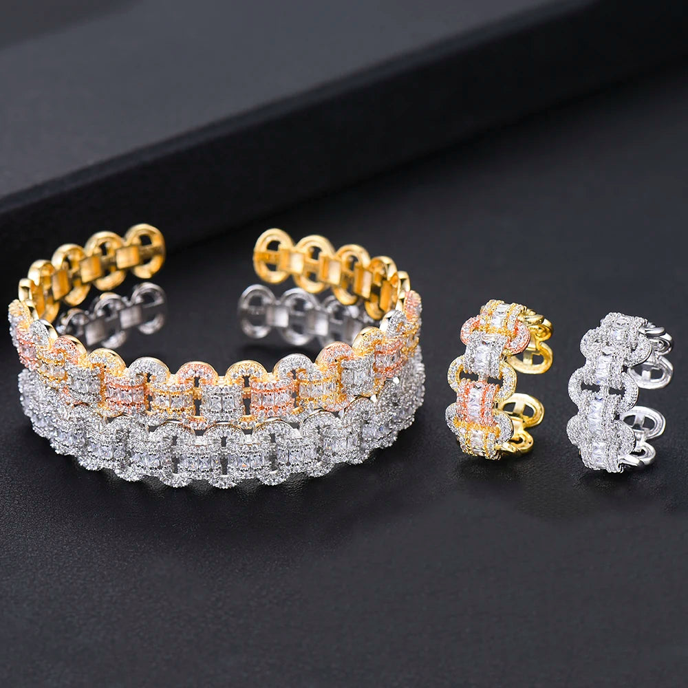Trendy Luxury Stackable Bangle For Women Wedding Full AAA Cubic Zircon Crystal CZ Dubai Bridal Bracelet Party Jewelry 2020