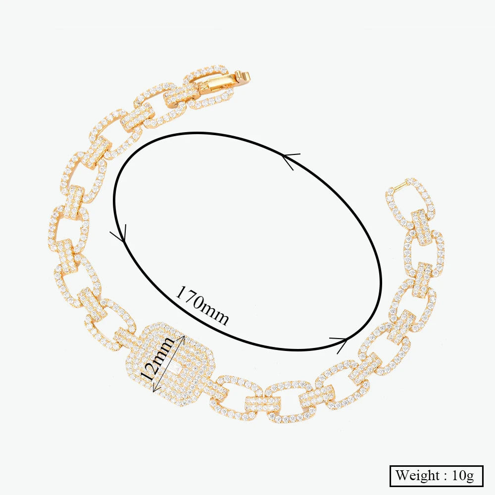 Luxury Square Link Chain Bracelets Bangles Cubic Zircon CZ Vintage Bohemian Cuff Bracelets For Women Femme Fashion Jewelry
