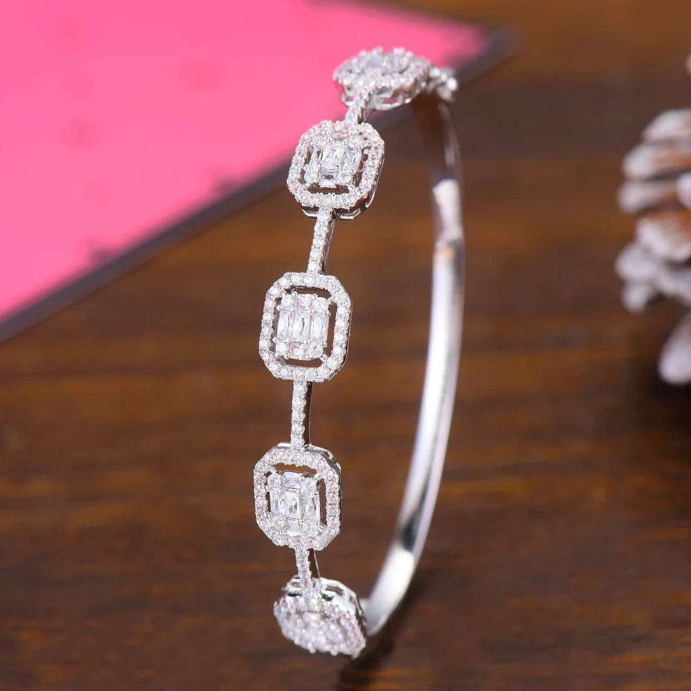 Spring Trendy Luxury Stackable Statement Bangle For Women Wedding Full Cubic Zircon Crystal CZ Dubai Bracelets 2019