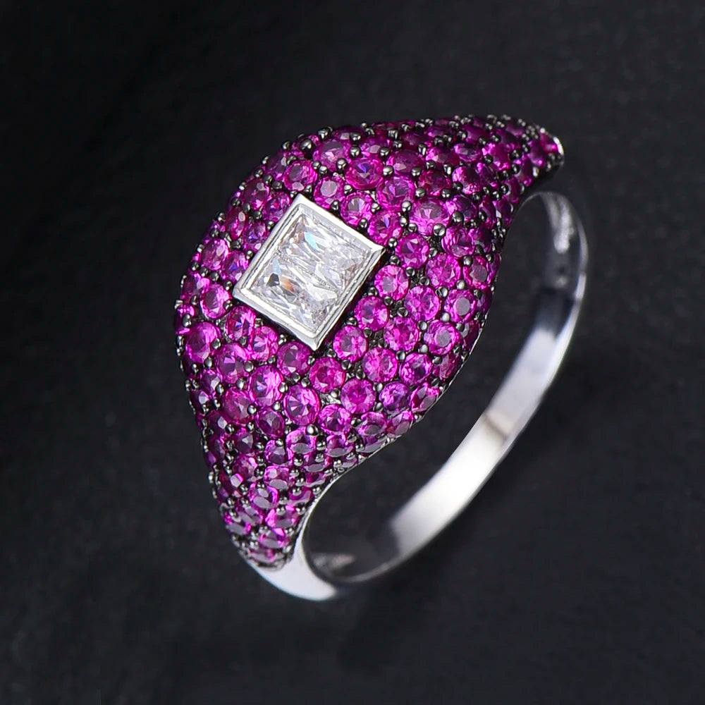 Spring Collection Luxury Stackable Chic Rings For Women Wedding Cubic Zircon Engagement Dubai Bridal Statement Finger Ring