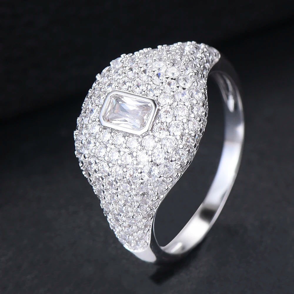 Spring Collection Luxury Stackable Chic Rings For Women Wedding Cubic Zircon Engagement Dubai Bridal Statement Finger Ring