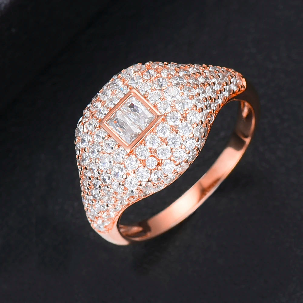 Spring Collection Luxury Stackable Chic Rings For Women Wedding Cubic Zircon Engagement Dubai Bridal Statement Finger Ring