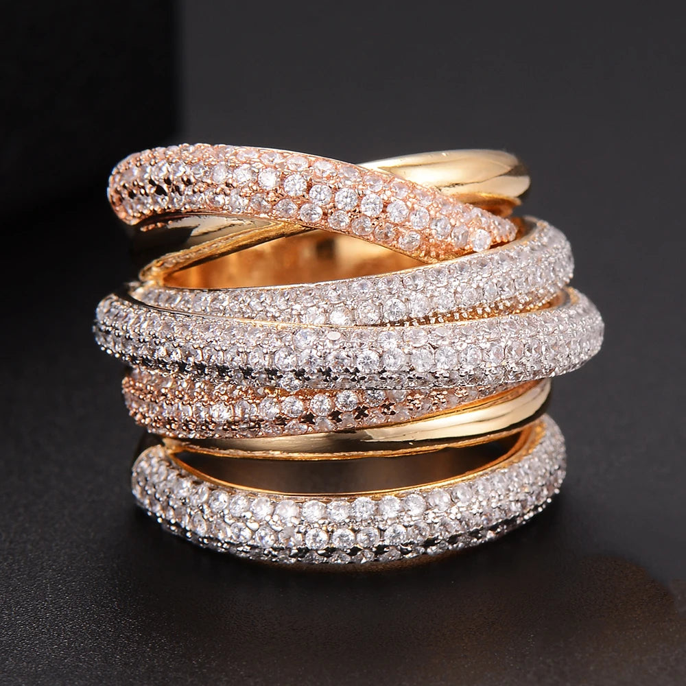 Luxury Twist Lines Geometry Cubic Zironium Engagement Dubai Naija Bridal Finger Rings Jewelry Addiction