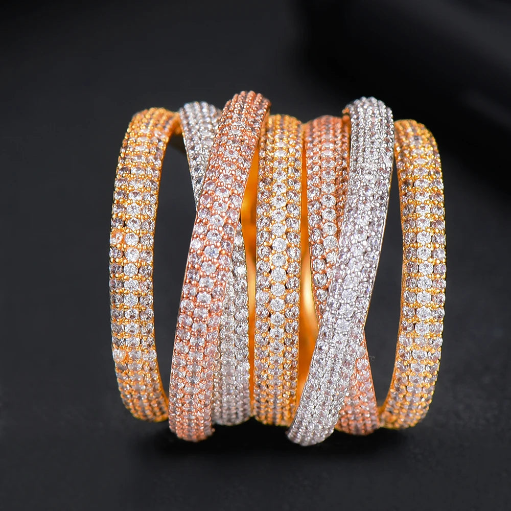 Luxury Twist Stacks Stackable Rings For Women Wedding Cubic Zircon Engagement Dubai Naija Bridal Finger Ring