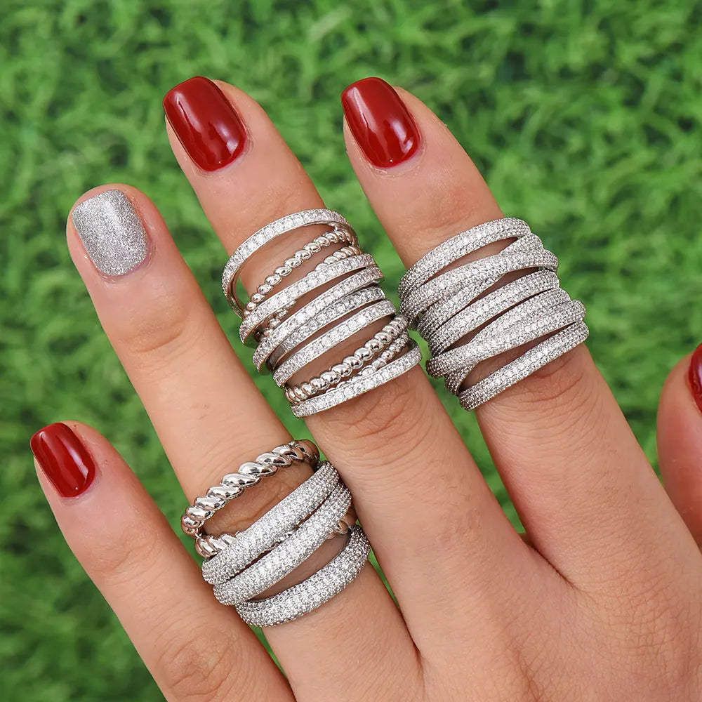 Luxury Twist Stacks Stackable Rings For Women Wedding Cubic Zircon Engagement Dubai Naija Bridal Finger Ring