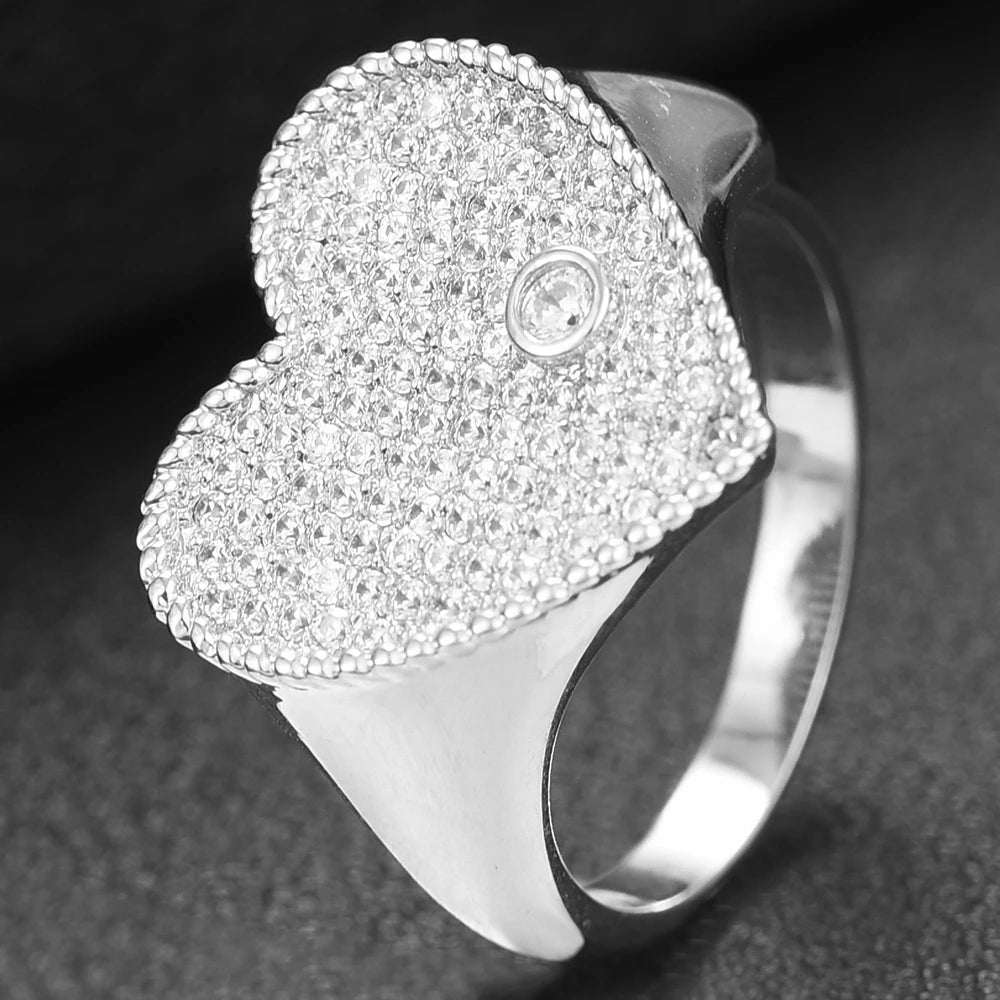 Trendy Heart Ring Luxury Flower Wheel CZ Cubic Zircon CZ Ring for Women Bridal Engagement Wedding Dubai Finger Rings