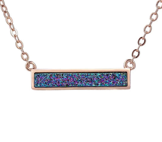 New Arrival Fashion Pendant Necklace Natural Drusy Square 3.5x23mm Copper O-chain Druzy Opal Stone Women Jewelry for Gift