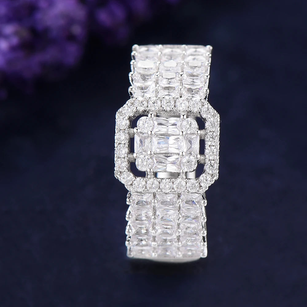 Luxury Statement Stackable Ring For Women Wedding Cubic Zircon Engagement Dubai Punk Bridal Two Finger Rings