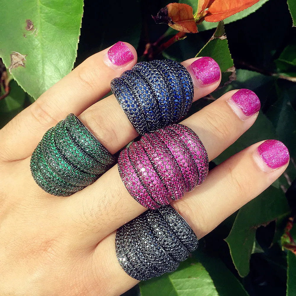 Luxury Wide Stackable Geometry Cubic Zironia Rings For Women Wedding Engagement Dubai Bridal Finger Ring Jewelry Addiction