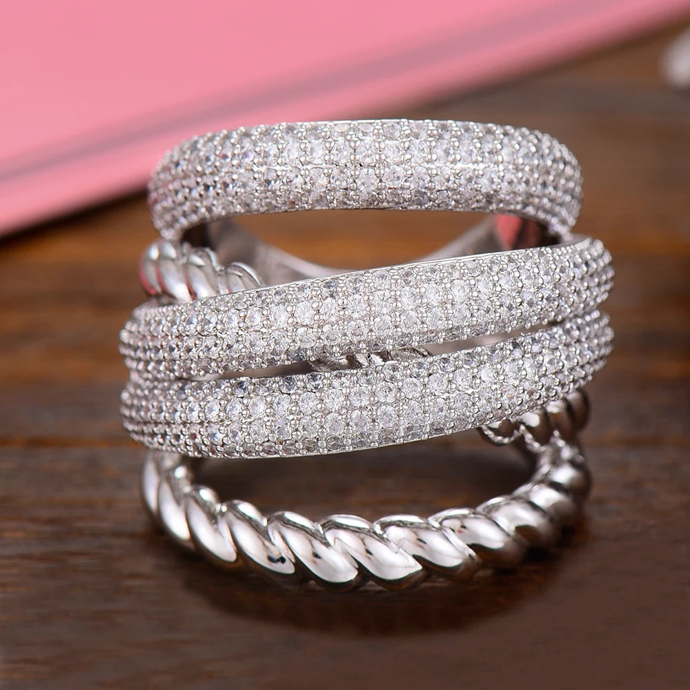 Luxury Twist Stacks Stackable Rings For Women Wedding Cubic Zircon Engagement Dubai Naija Bridal Finger Ring