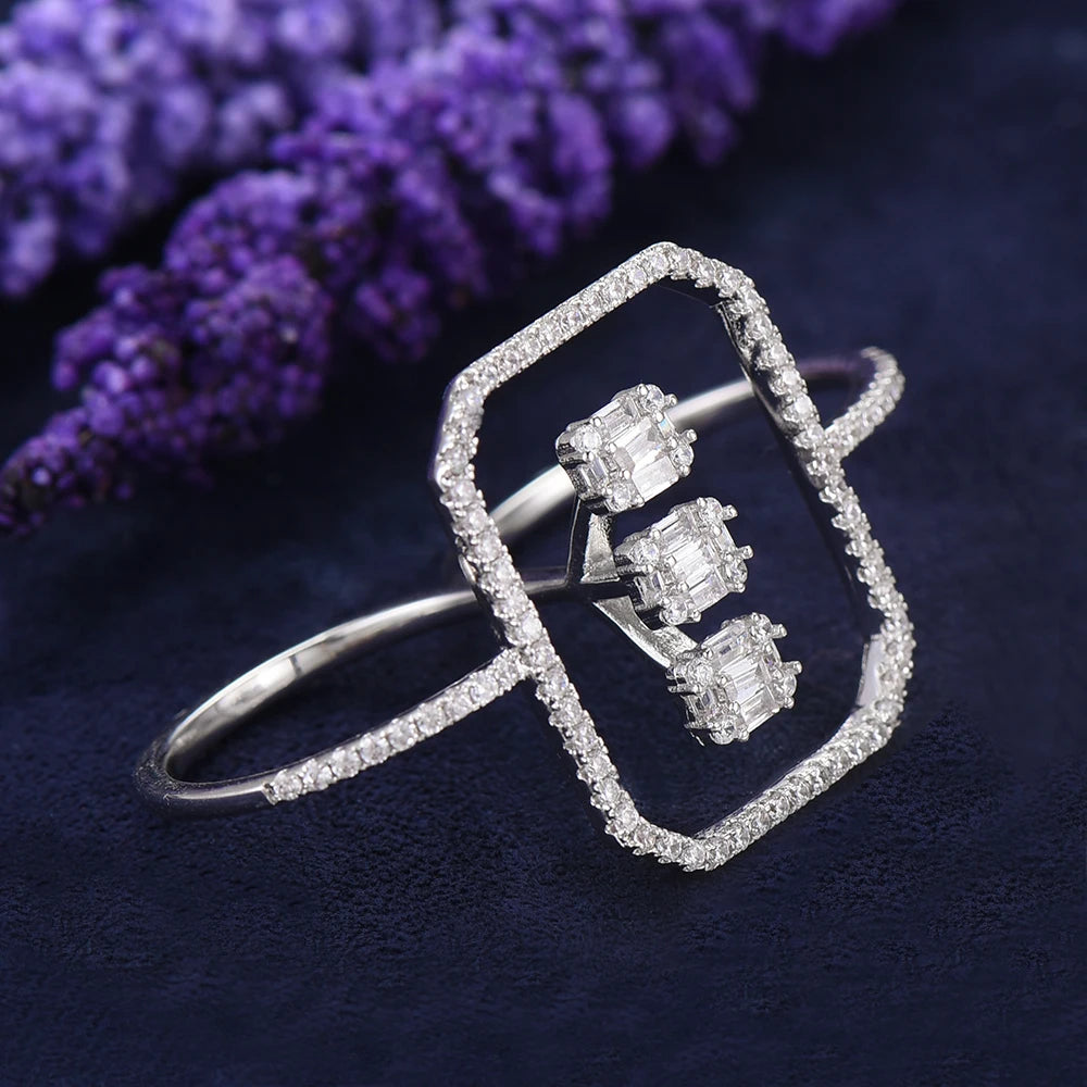 Luxury Statement Stackable Ring For Women Wedding Cubic Zircon Engagement Dubai Punk Bridal Two Finger Rings