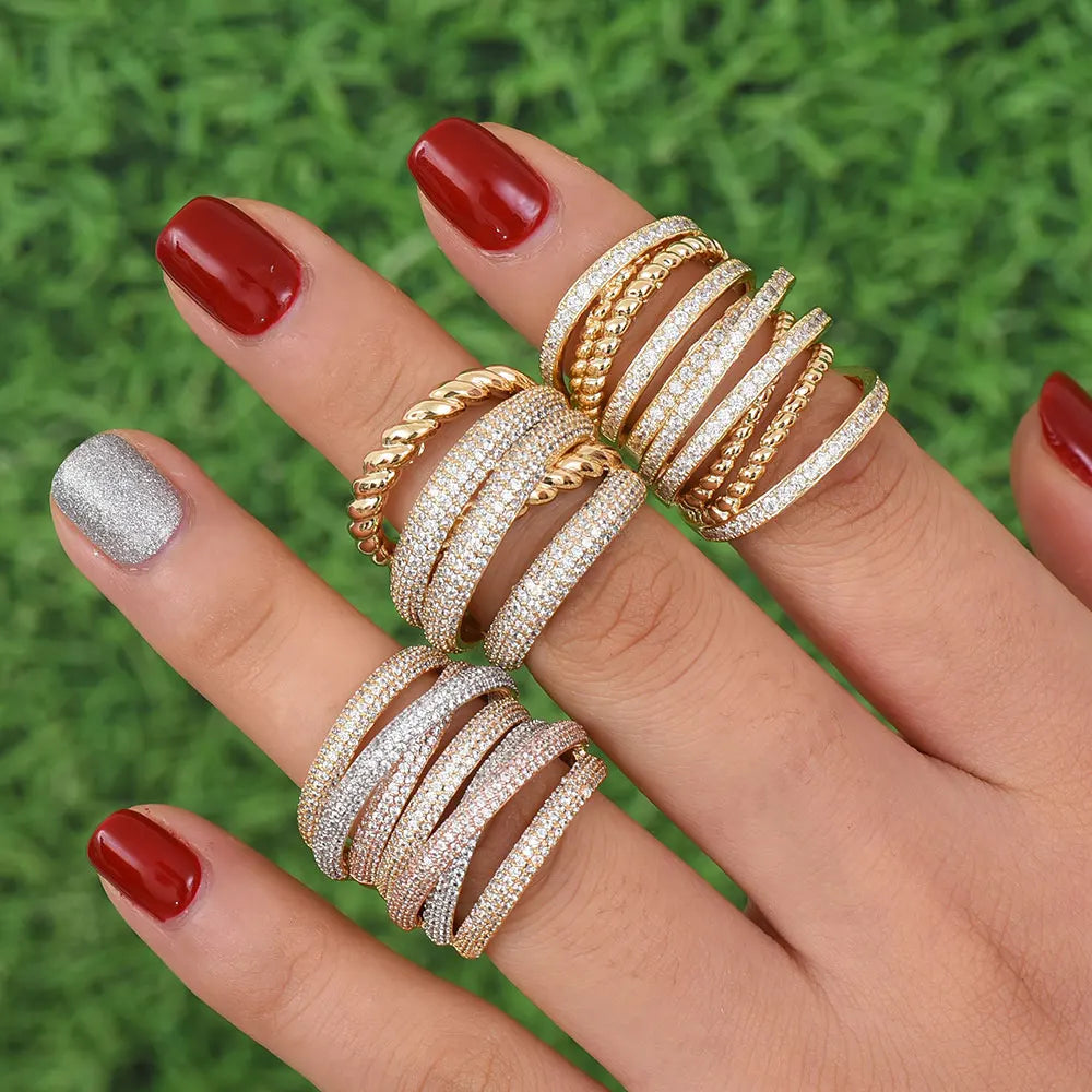 Luxury Twist Stacks Stackable Rings For Women Wedding Cubic Zircon Engagement Dubai Naija Bridal Finger Ring
