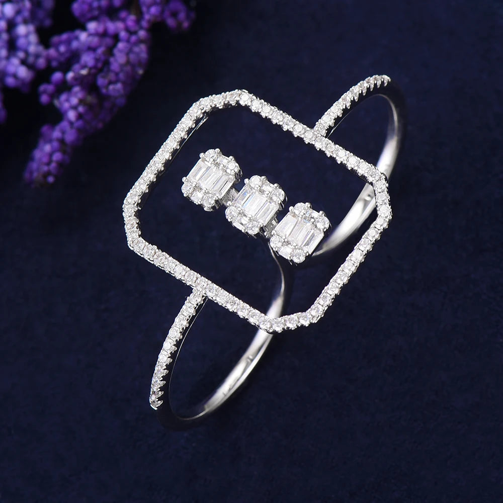 Luxury Statement Stackable Ring For Women Wedding Cubic Zircon Engagement Dubai Punk Bridal Two Finger Rings