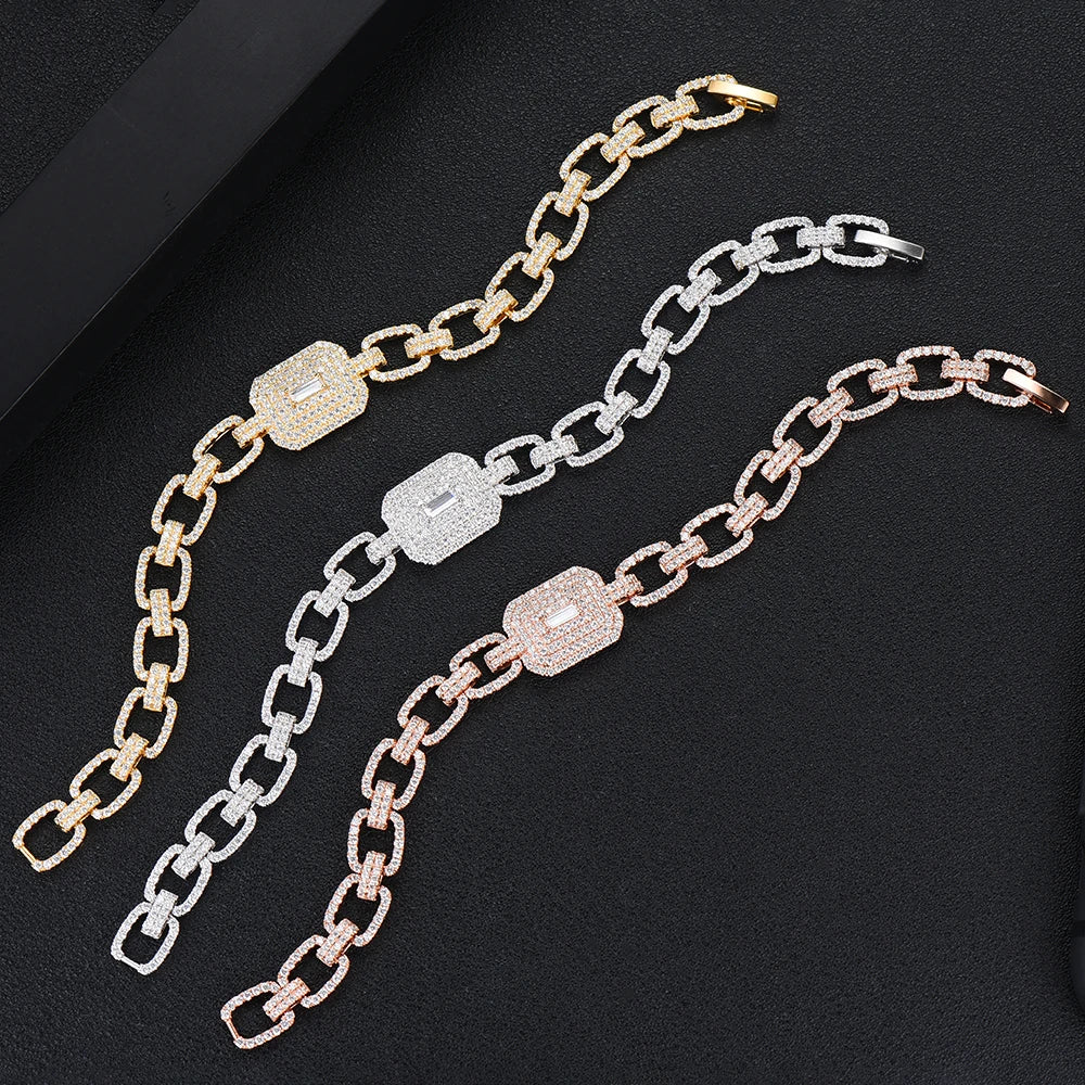 Luxury Square Link Chain Bracelets Bangles Cubic Zircon CZ Vintage Bohemian Cuff Bracelets For Women Femme Fashion Jewelry
