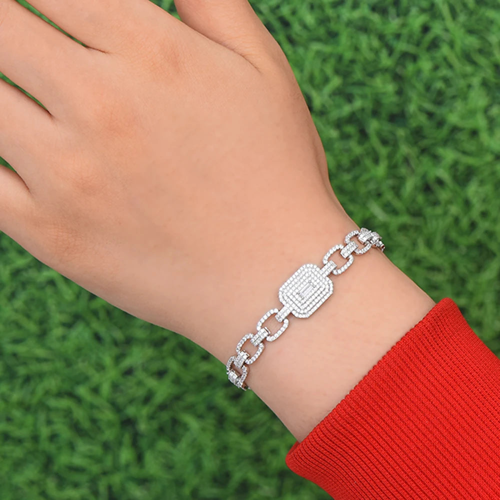 Luxury Square Link Chain Bracelets Bangles Cubic Zircon CZ Vintage Bohemian Cuff Bracelets For Women Femme Fashion Jewelry