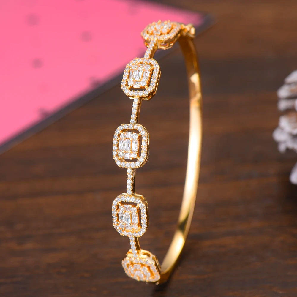 Spring Trendy Luxury Stackable Statement Bangle For Women Wedding Full Cubic Zircon Crystal CZ Dubai Bracelets 2019
