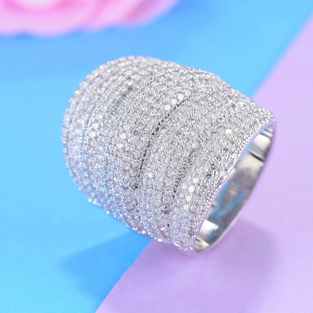 Luxury Wide Stackable Geometry Cubic Zironia Rings For Women Wedding Engagement Dubai Bridal Finger Ring Jewelry Addiction