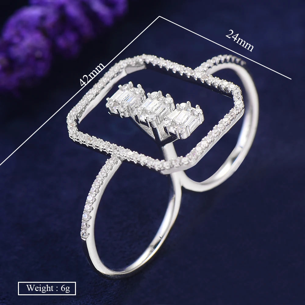Luxury Statement Stackable Ring For Women Wedding Cubic Zircon Engagement Dubai Punk Bridal Two Finger Rings