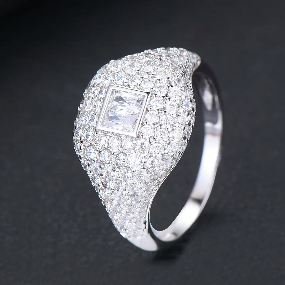 Spring Collection Luxury Stackable Chic Rings For Women Wedding Cubic Zircon Engagement Dubai Bridal Statement Finger Ring