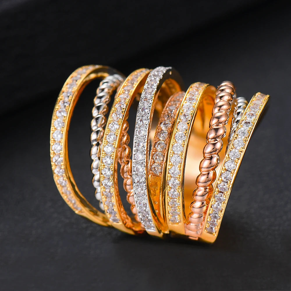Luxury Twist Stacks Stackable Rings For Women Wedding Cubic Zircon Engagement Dubai Naija Bridal Finger Ring