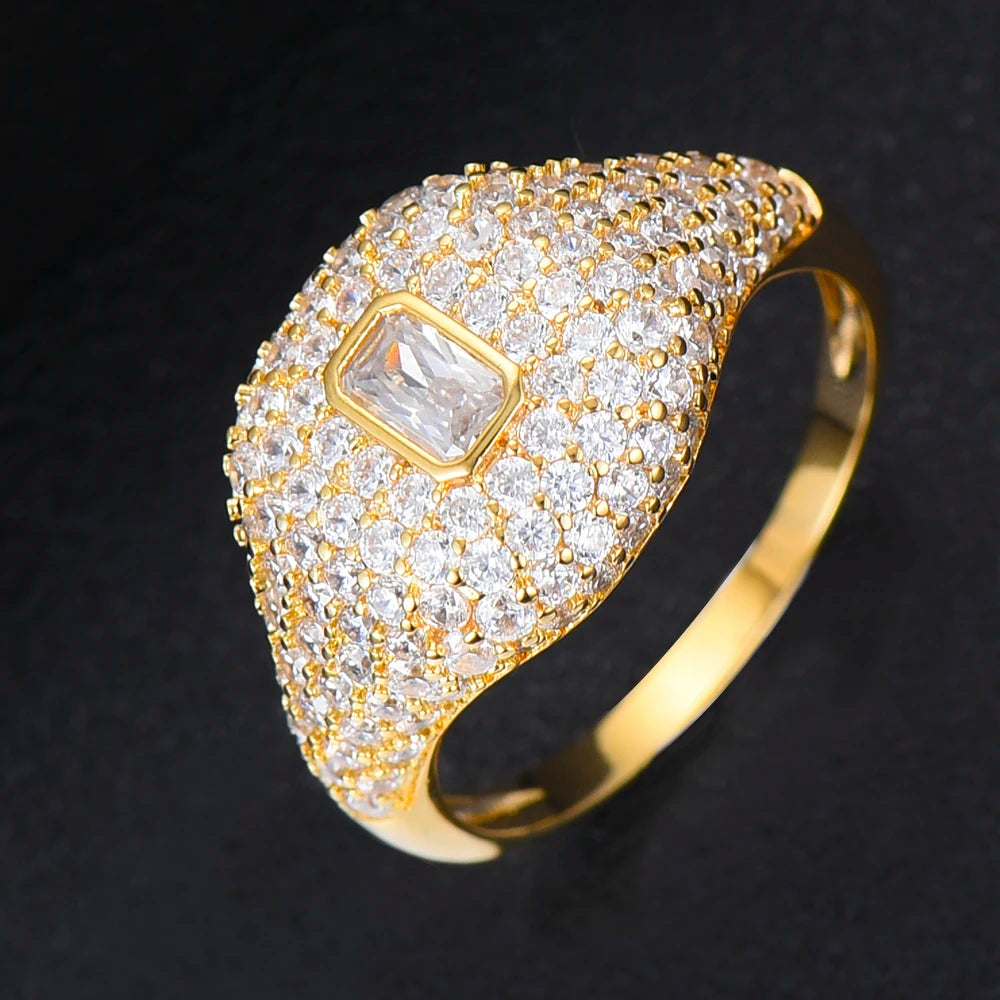 Spring Collection Luxury Stackable Chic Rings For Women Wedding Cubic Zircon Engagement Dubai Bridal Statement Finger Ring