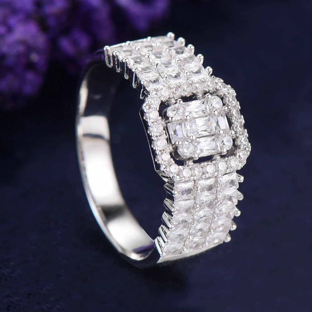 Luxury Statement Stackable Ring For Women Wedding Cubic Zircon Engagement Dubai Punk Bridal Two Finger Rings
