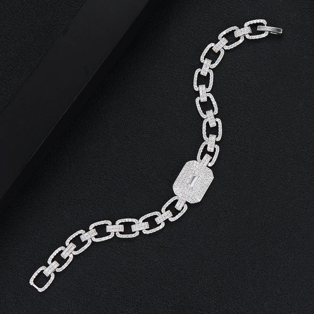 Luxury Square Link Chain Bracelets Bangles Cubic Zircon CZ Vintage Bohemian Cuff Bracelets For Women Femme Fashion Jewelry