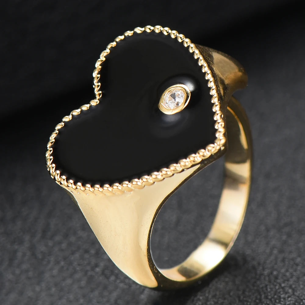 Trendy Heart Ring Luxury Flower Wheel CZ Cubic Zircon CZ Ring for Women Bridal Engagement Wedding Dubai Finger Rings