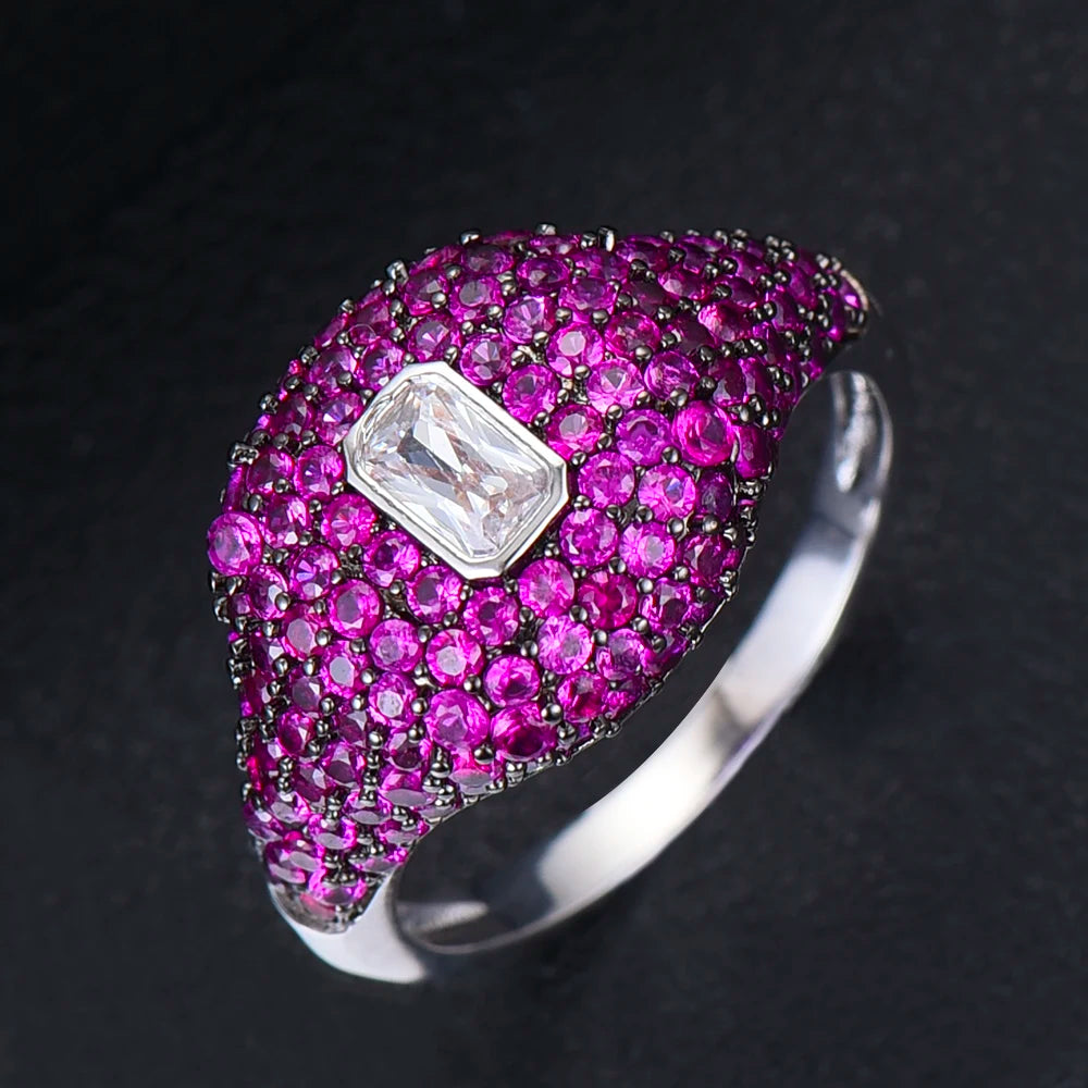 Spring Collection Luxury Stackable Chic Rings For Women Wedding Cubic Zircon Engagement Dubai Bridal Statement Finger Ring