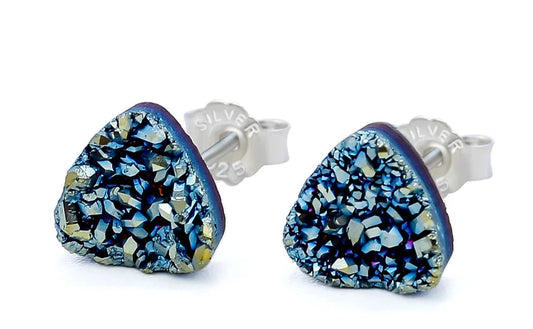 Hot Sale Triangle 8mm Drusy Stud Earring Natural Stone Jewelry Popular Druzy Silver Color Ear Stud Holder Aretes For Women