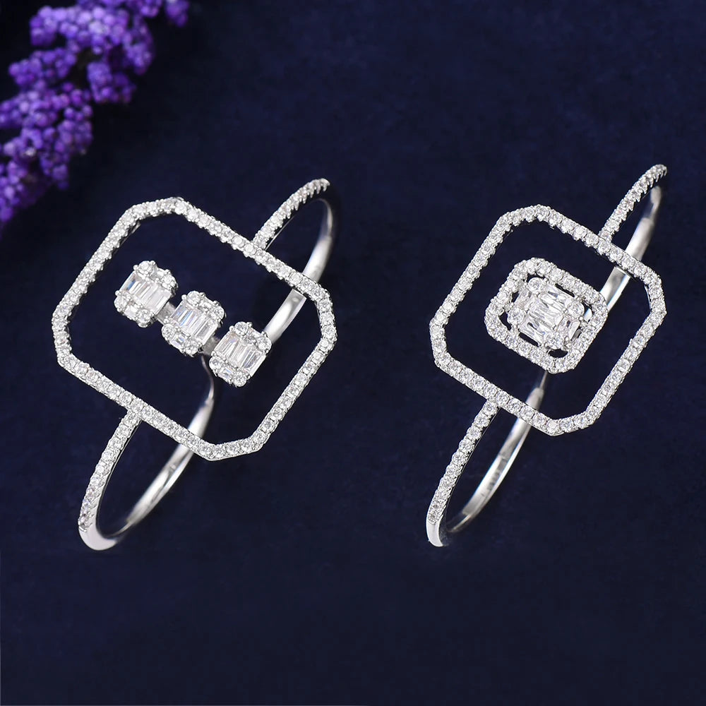 Luxury Statement Stackable Ring For Women Wedding Cubic Zircon Engagement Dubai Punk Bridal Two Finger Rings