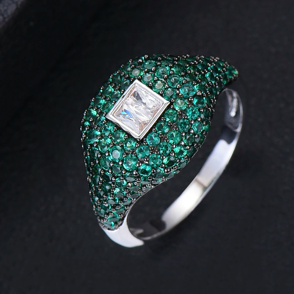 Spring Collection Luxury Stackable Chic Rings For Women Wedding Cubic Zircon Engagement Dubai Bridal Statement Finger Ring