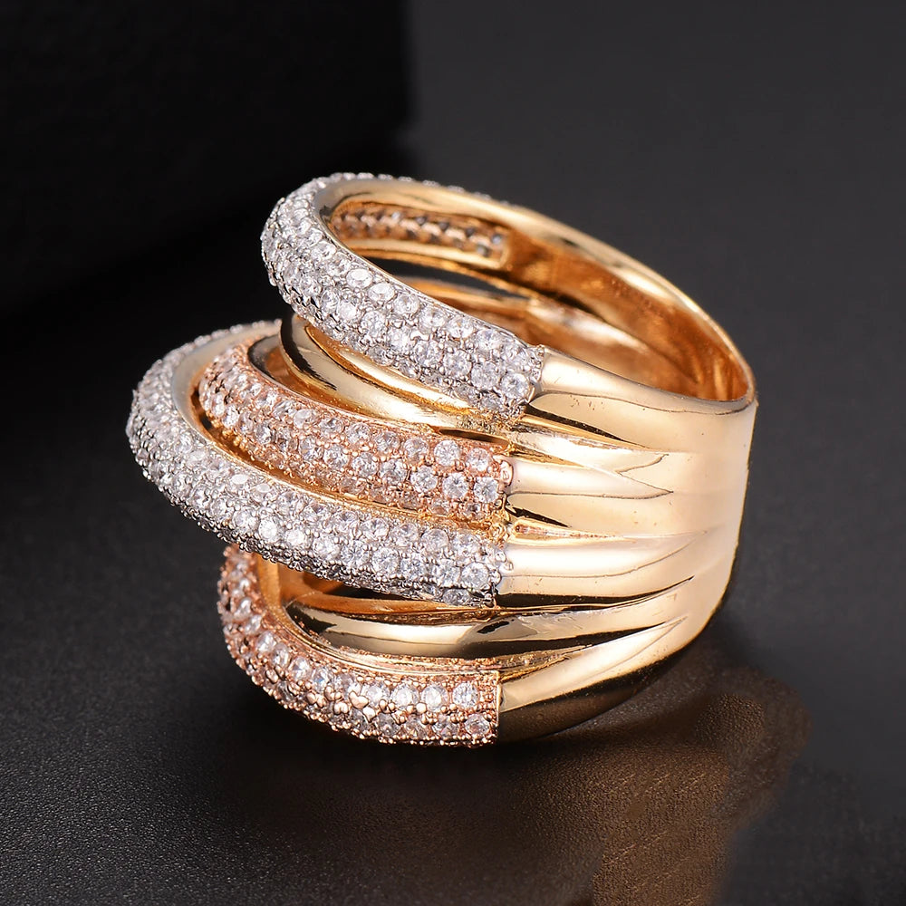 Luxury Twist Lines Geometry Cubic Zironium Engagement Dubai Naija Bridal Finger Rings Jewelry Addiction