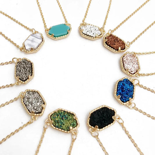 Mini Iridescent Druzy Drusy Pendant Necklace Chic Handmade Statement  Jewelry Short Collar Choker