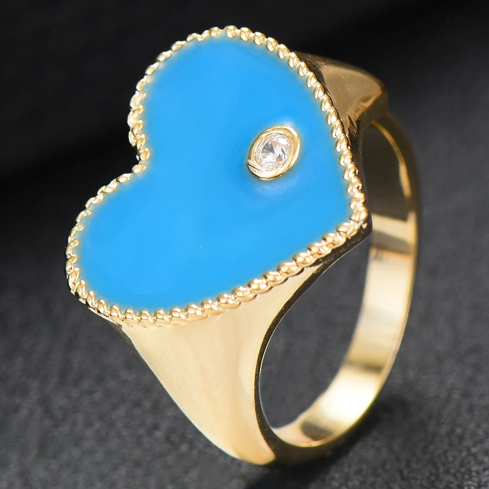 Trendy Heart Ring Luxury Flower Wheel CZ Cubic Zircon CZ Ring for Women Bridal Engagement Wedding Dubai Finger Rings