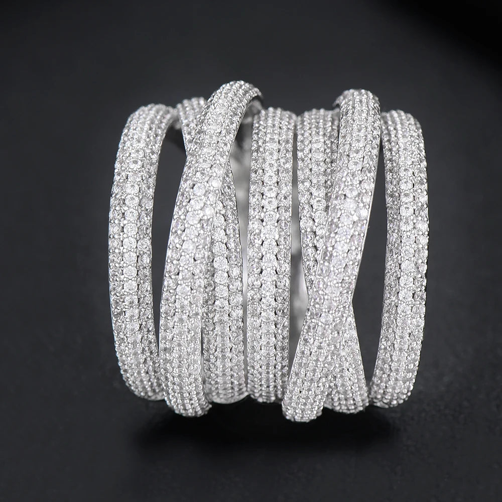 Luxury Twist Stacks Stackable Rings For Women Wedding Cubic Zircon Engagement Dubai Naija Bridal Finger Ring