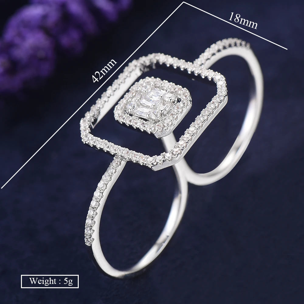 Luxury Statement Stackable Ring For Women Wedding Cubic Zircon Engagement Dubai Punk Bridal Two Finger Rings
