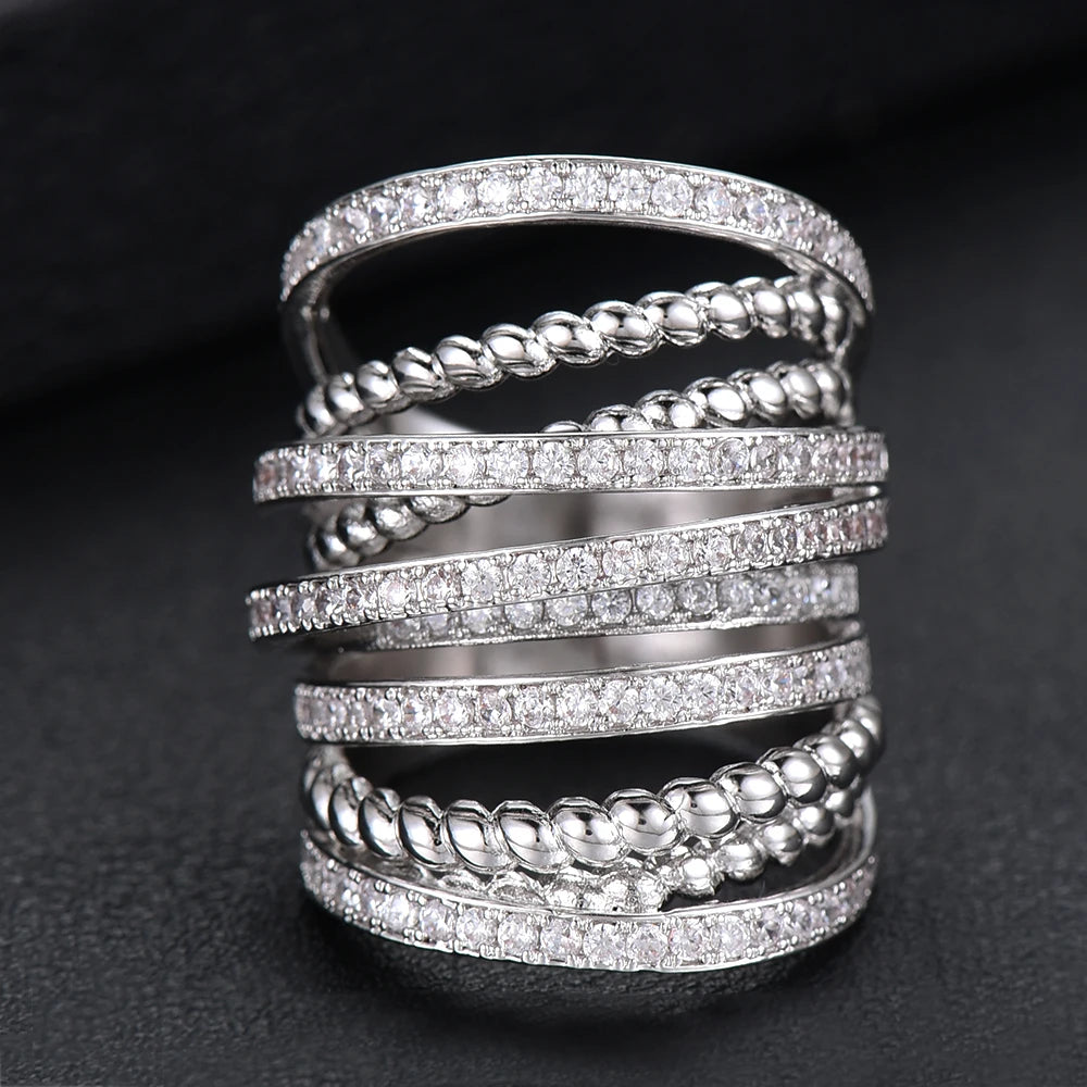 Luxury Twist Stacks Stackable Rings For Women Wedding Cubic Zircon Engagement Dubai Naija Bridal Finger Ring