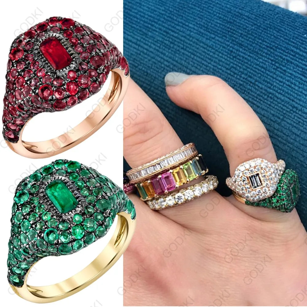 Spring Collection Luxury Stackable Chic Rings For Women Wedding Cubic Zircon Engagement Dubai Bridal Statement Finger Ring
