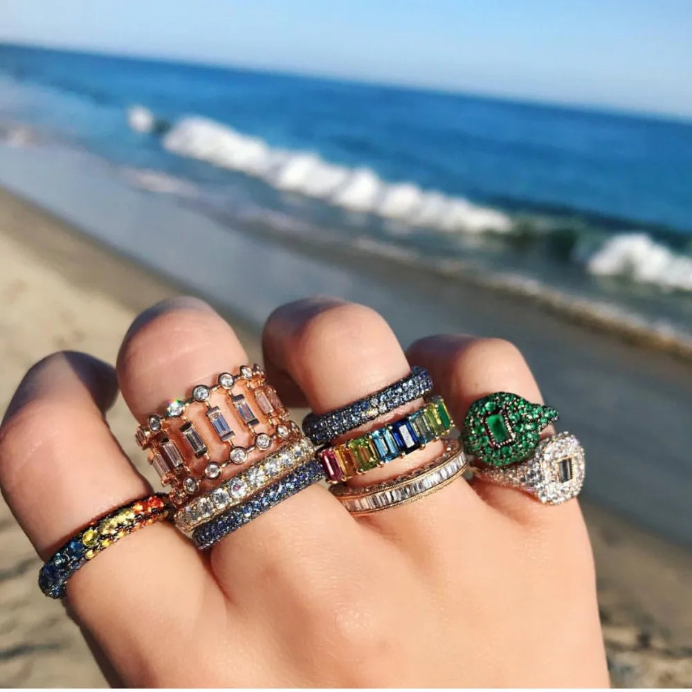Spring Collection Luxury Stackable Chic Rings For Women Wedding Cubic Zircon Engagement Dubai Bridal Statement Finger Ring