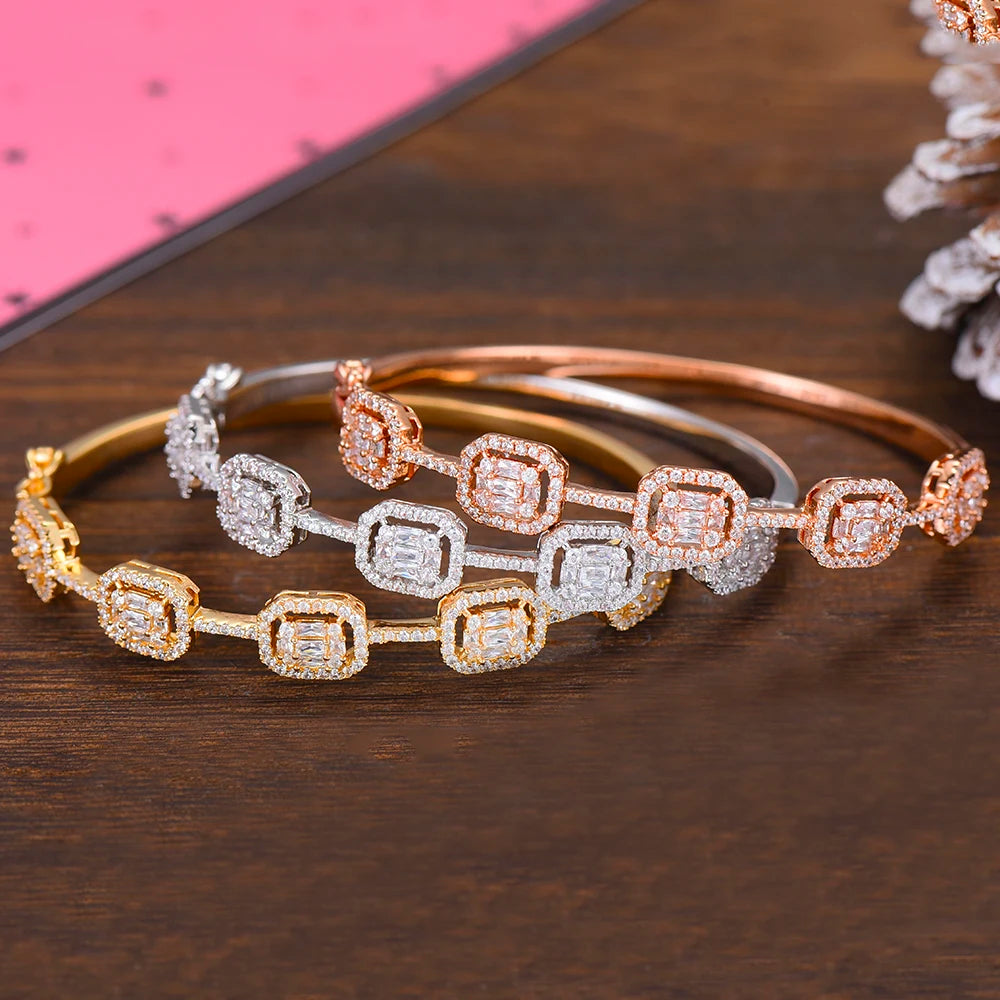 Spring Trendy Luxury Stackable Statement Bangle For Women Wedding Full Cubic Zircon Crystal CZ Dubai Bracelets 2019
