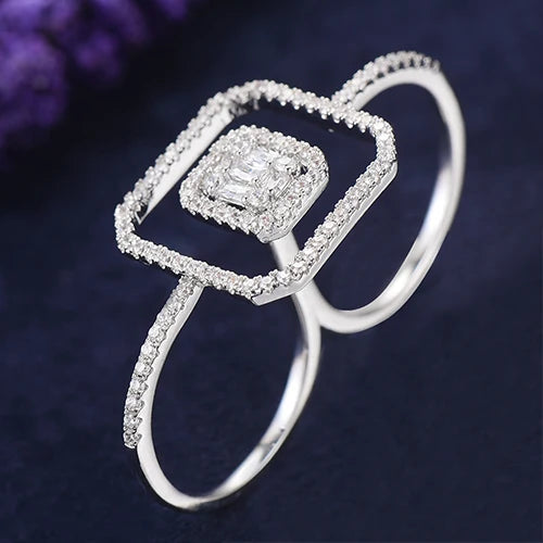 Luxury Statement Stackable Ring For Women Wedding Cubic Zircon Engagement Dubai Punk Bridal Two Finger Rings