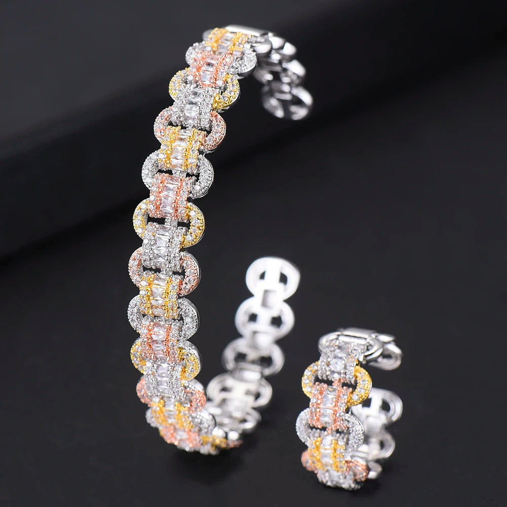 Trendy Luxury Stackable Bangle For Women Wedding Full AAA Cubic Zircon Crystal CZ Dubai Bridal Bracelet Party Jewelry 2020