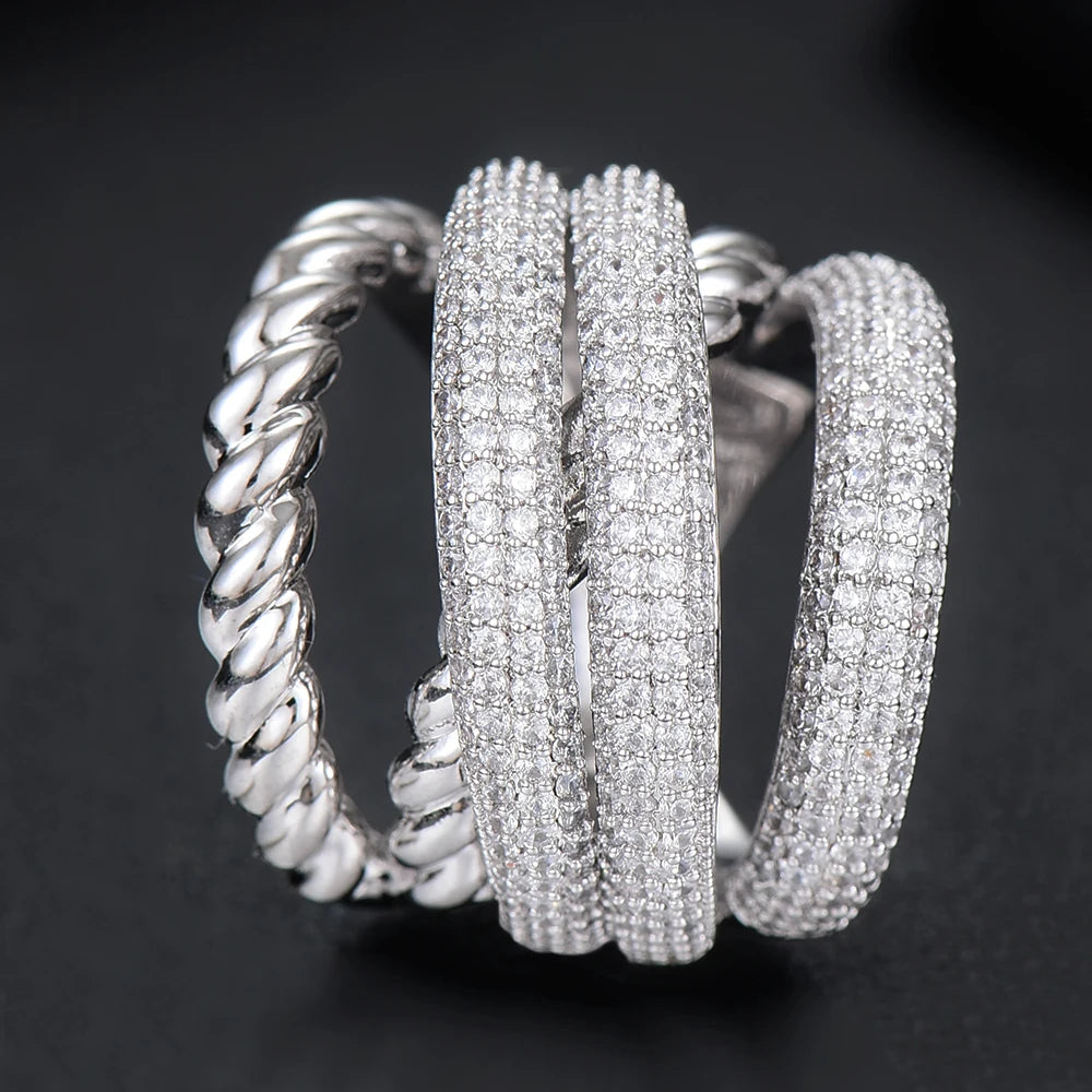 Luxury Twist Stacks Stackable Rings For Women Wedding Cubic Zircon Engagement Dubai Naija Bridal Finger Ring