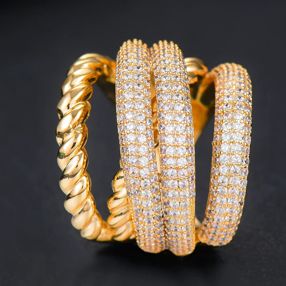 Luxury Twist Stacks Stackable Rings For Women Wedding Cubic Zircon Engagement Dubai Naija Bridal Finger Ring