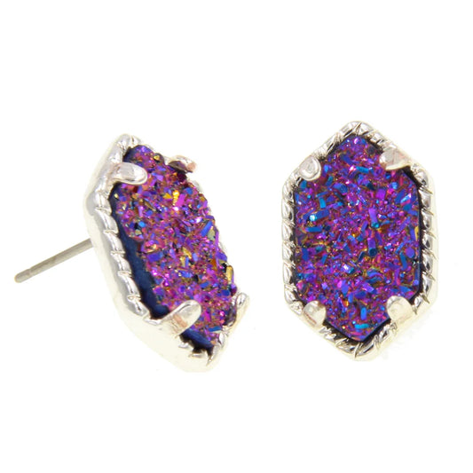 Iridescent Druzy Drusy Stud Earrings Stunning Chic Handmade Statement Mini Jewelry