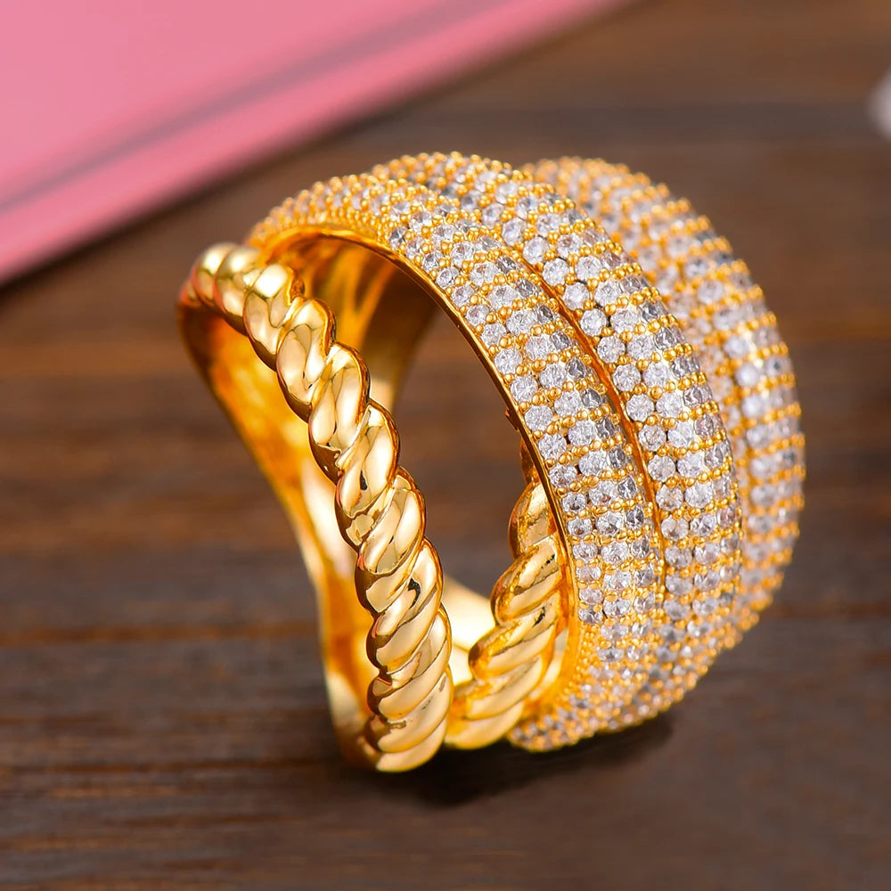 Luxury Twist Stacks Stackable Rings For Women Wedding Cubic Zircon Engagement Dubai Naija Bridal Finger Ring