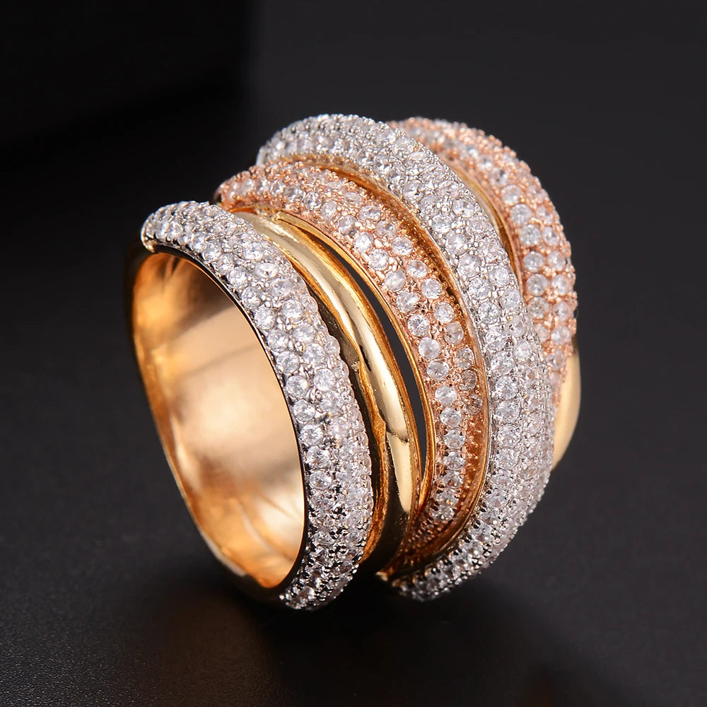 Luxury Twist Lines Geometry Cubic Zironium Engagement Dubai Naija Bridal Finger Rings Jewelry Addiction